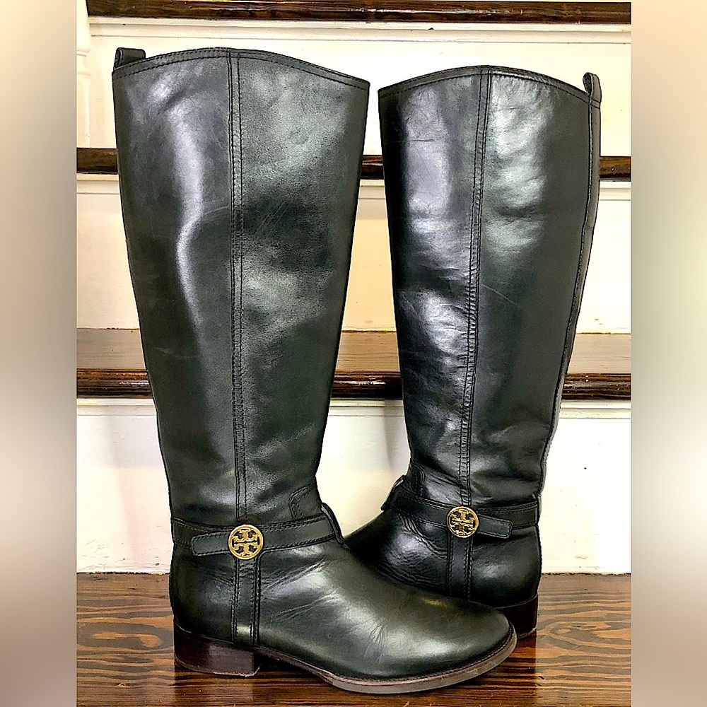 TORY BURCH Black Leather Moto Riding Boots Sz 7-1/2